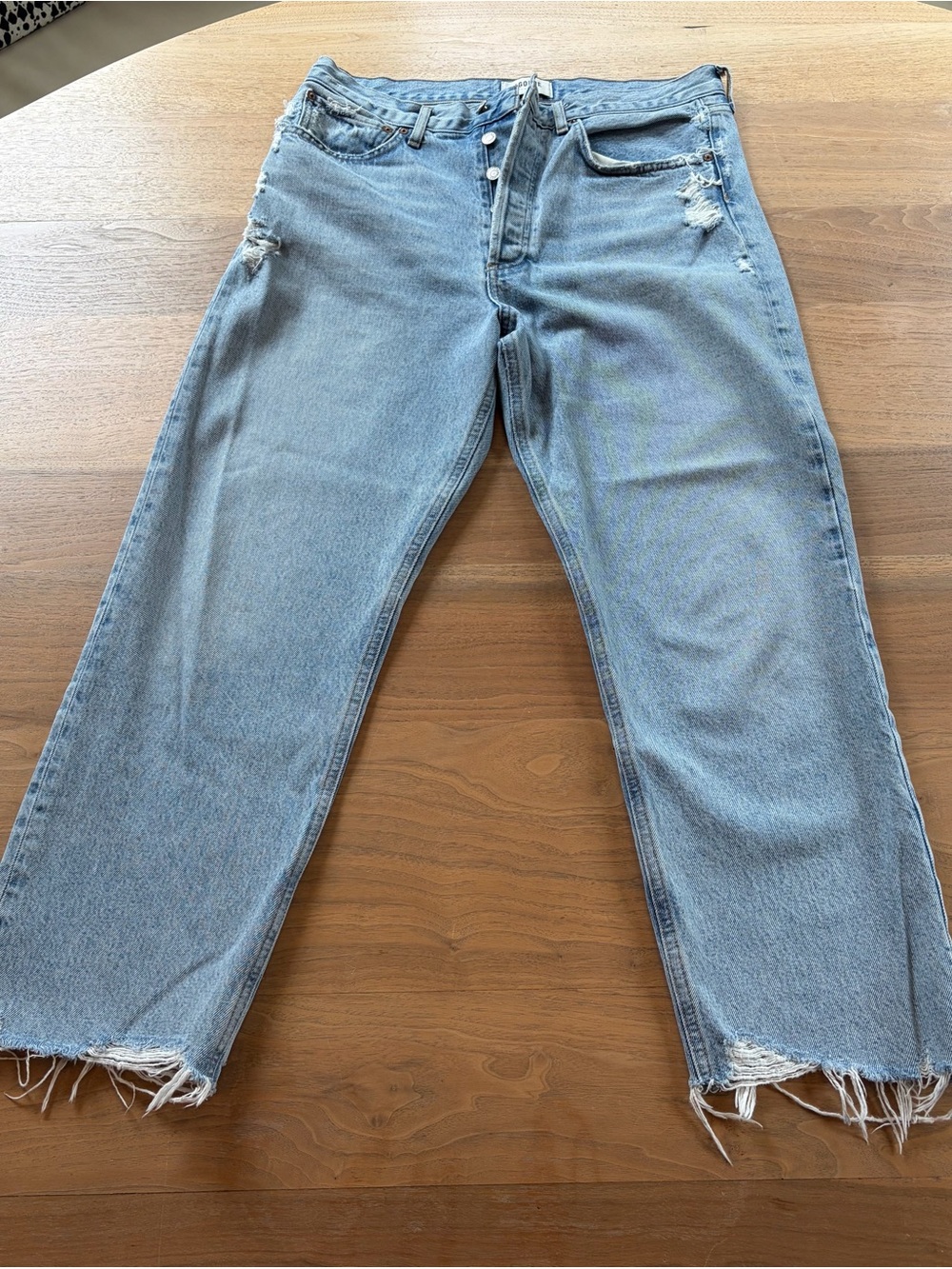 AGOLDE Distressed Light Wash Straight Leg Jeans Raw Hem Size 29